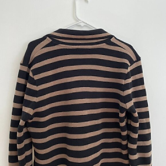 AUDREY & GRACE Brown Black Horizontal Striped Button 100% Cotton Sweater Blazer - Picture 10 of 13